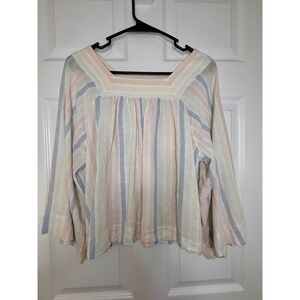 Gap Striped Blouse Womens Medium Pastel Square Neck Bell Sleeve FestivalBoho
